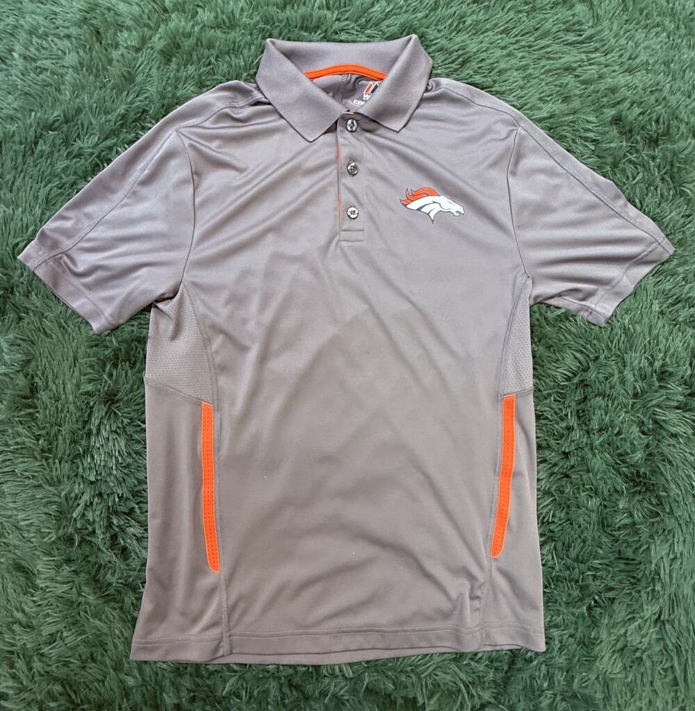 Majestic Denver Broncos Men's M Coolbase Performance Polo Shirt NFL Gray Orange